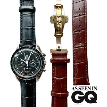 Genuine Leather Calfskin Premium Watch Strap with Stainless Steel Deployant Butterfly Clasp